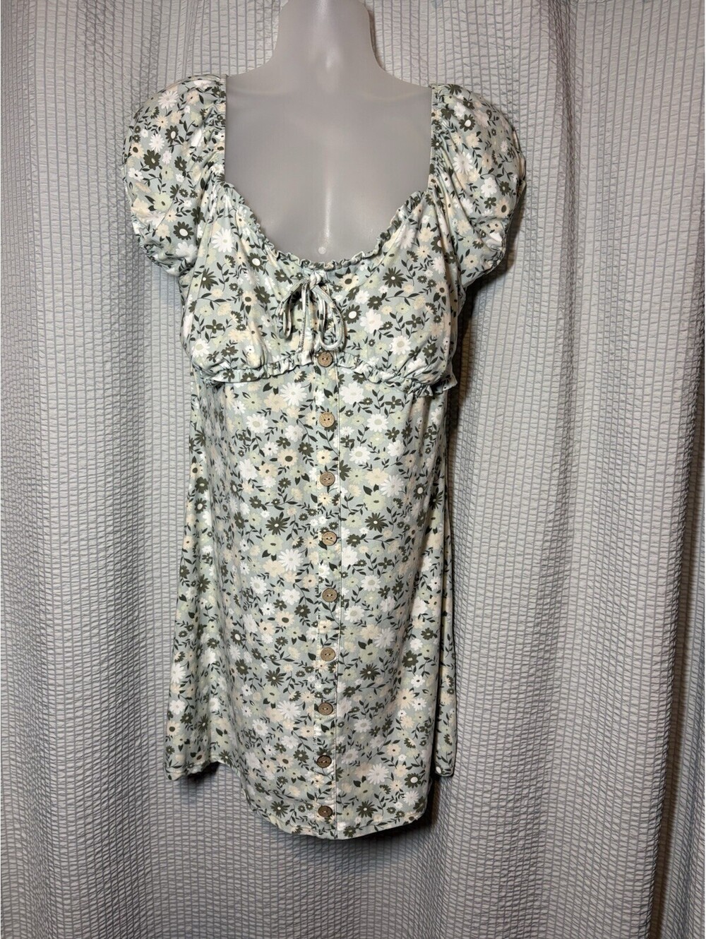 No Boundaries Puff Sleeve Mini Dress Womens Floral Grn/White Babydoll Cottage